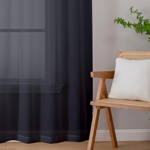 Black Sheer Curtain Panels 72 Inch Length (Black / 40"W x 72"L (Pack of 2))