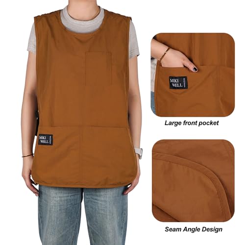 Waterproof Cobbler Apron with 4 Pockets Vest Smock Apron for Men Women Chef Waiter Work (Orange)