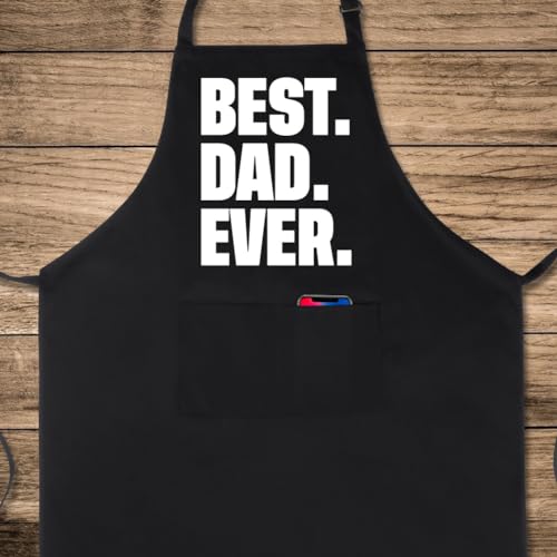 Funny Apron for Men 100% Cotton Dad Apron Adjustable Bib Aprons with 2 Pockets Funny Gifts Grilling Grill Kitchen Cooking BBQ Black (Best Dad)