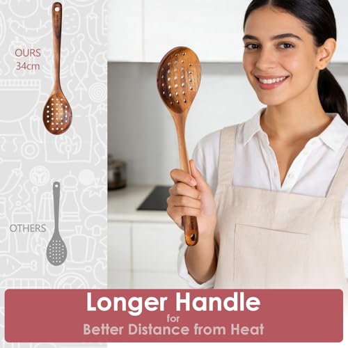 13.5" Acacia Wooden Slotted Spoon