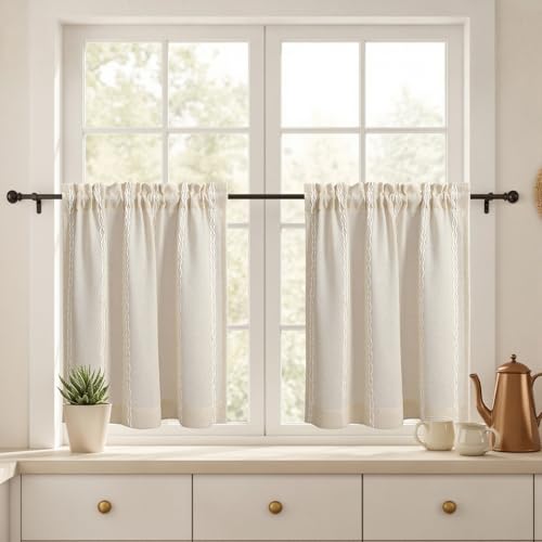 Boho Kitchen Cafe Curtains 25x24 Inch (Light Beige / 25"W x 24"L (Pack of 2))