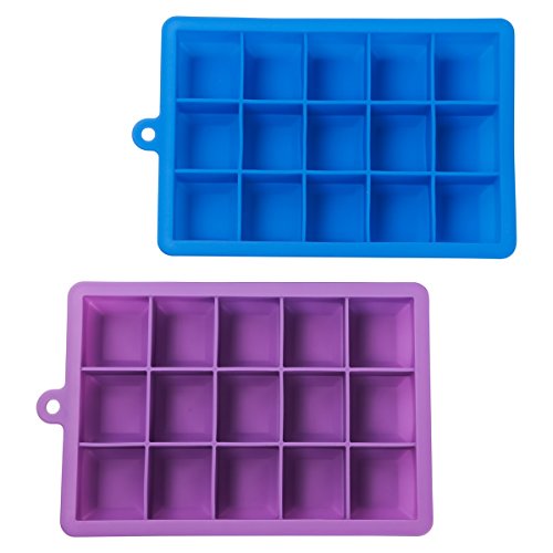 Silicone Square Ice Cube Trays with Lids 2 Pack (2 SET SKY Purple (15 Cube))