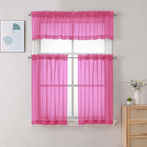 Sheer Curtains 36 inch Length 2 Panels Set (Hot Pink / 42"W x 36"L (Pack of 2))