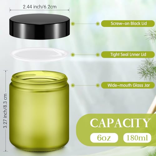 24 Pcs Bulk 6oz Glass Jars with Lids Leakproof Round Airtight Empty Cosmetic Jars with Inner Liners Lid for Storing Lotions Spices Ointments Food Storage (Green)