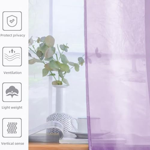 Solid Sheer Rod Pocket Curtain Voile Draperies 2 Panels White Beige Black Grey Coffee 52 Inch Width 63 Inch Long 1 Pair for Kitchen Bedroom Children Living Room Yard (Lavender / 52"W x 63"L (Pack of 2))