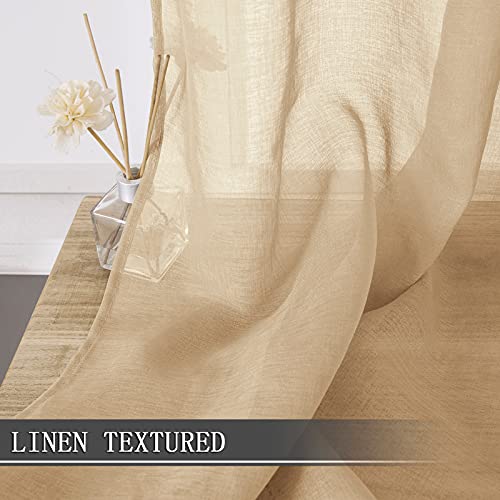 Short Sheer Curtains Linen Textured Bedroom Curtain Sheers Light Filtering Rod Pocket Voile Curtains for Living Room (54"W x 45"L (Pack of 2) / Beige)