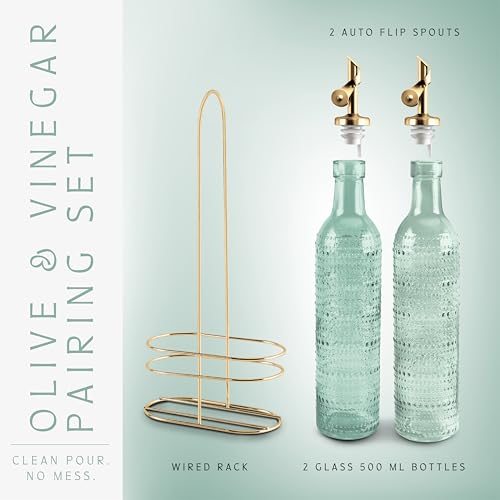 Glass Olive Oil Bottle Dispenser (Champagne Bubbles / Green)
