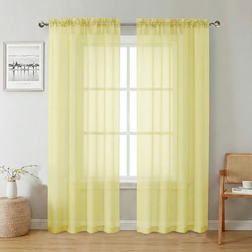 Goose Yellow Sheer Curtains 72 Inches Long 2 Panels (Goose Yellow / 42"W x 72"L (Pack of 2))