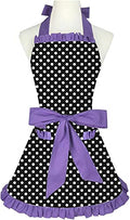 Vintage Apron for Women Purple Apron with Pockets Retro Apron Cute Apron Kitchen Apron for Cooking Baking Flirty Dress Cotton Frilly Ruffle 50s Ladies Valentine Retro Gifts for Women (Purple)