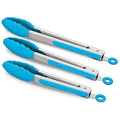 3 Pack Silicone Kitchen Tongs (Blue)