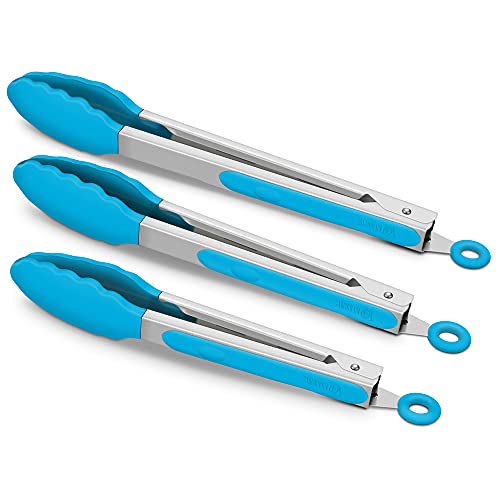 3 Pack Silicone Kitchen Tongs (Blue)