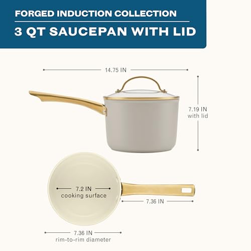 Forged Induction Ceramic Nonstick Sauce Pan (Taupe / 3 Quarts)