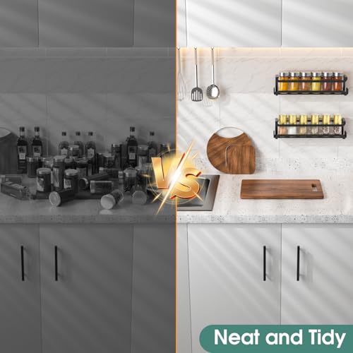 4 Pack Wall Mounted Spice Rack for Kitchen Cabinet (4 PACK / Black)