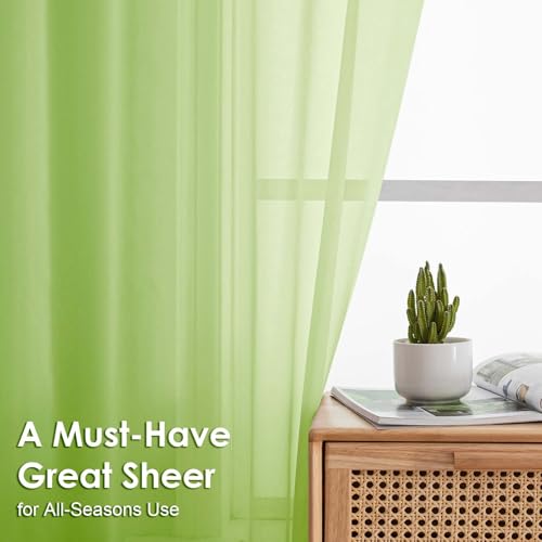 Sheer Curtains 63 inch Length 2 Panels Set for Bedroom Living Room (Lime / 42"W x 63"L (Pack of 2))