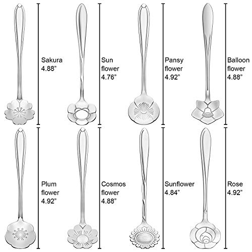 8 Pcs Flower Coffee Tea Teaspoons Stainless Sugar Spoons (Silver)