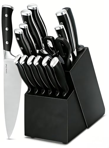 Knife Set 15 Piece Premium Kitchen Knife Block Set (Black)