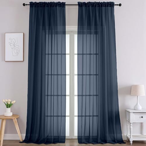 Extra Long Navy Blue Sheer Curtains 108 Inches Long 2 Panels (Navy Blue / 59"W x 108"L (Pack of 2))