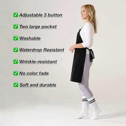 Kitchen Apron for Women & Men Waterdrop Resistant (1 Pack - Black)