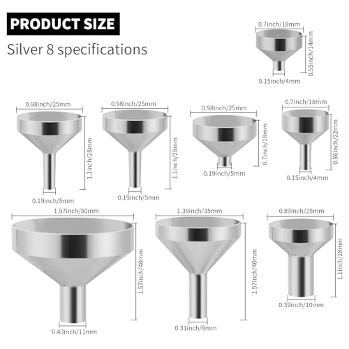 Small Metal Funnels Mini Funnel 8 Size Tiny Bottle Funnel