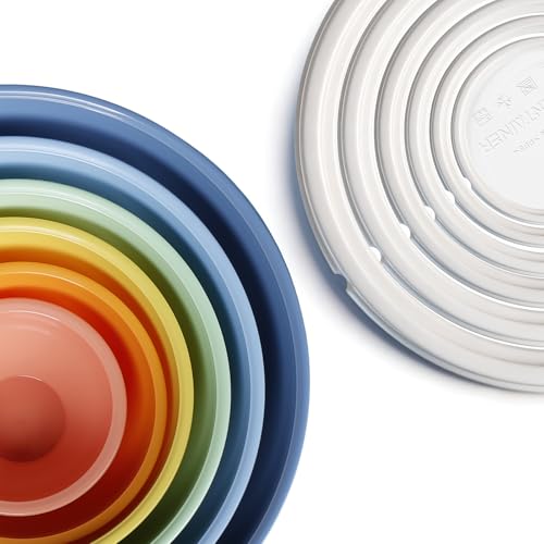 Plastic Mixing Bowls with Lids Set for Kitchen (Light Blue)