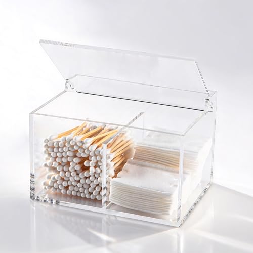 Clear Acrylic Cotton Swab Ball Holder Qtip Organizer with Lid 2 (5.9" x 4.53" x 3.94")