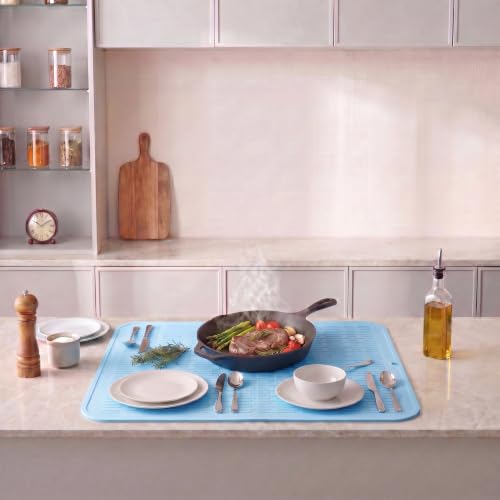 Silicone Dish Drying Mat for Multiple Usage (Light Blue / 32"L x 18"W)