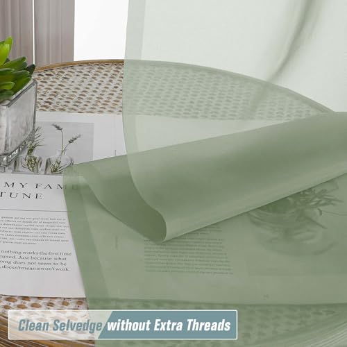 Sage Green Sheer Curtains for Window 96 Inches Long 2 Panels (42"W x 96"L (Pack of 2) / Sage Green)