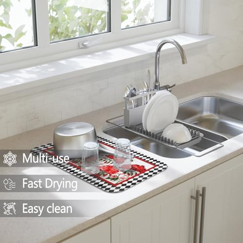 Dish Drying Mat 2 (Red Geranium / 2-Pack)