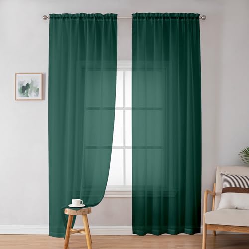 Green Sheer Curtains 84 Inches Long for 2 Panels Set for Christmas (Hunter Green / 42"W x 84"L (Pack of 2))
