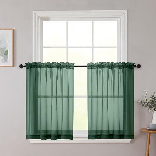 Hunter Green Kitchen Curtains 30 Inch Length Tier 2 PCS (Hunter Green / 42"W x 30"L (Pack of 2))