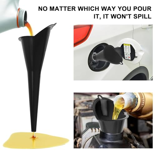Long Neck Oil Funnel for Automotive (Black (2-Pack))