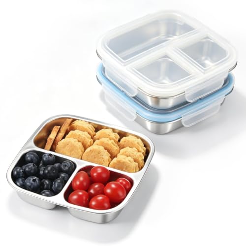 2 Pack Stainless Steel Snack Containers (White Blue)