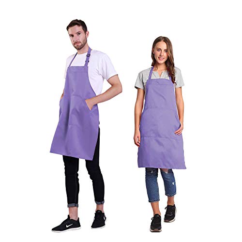 Adjustable Bib Apron with Pocket Extra Long Ties for Women Men (Lavender)