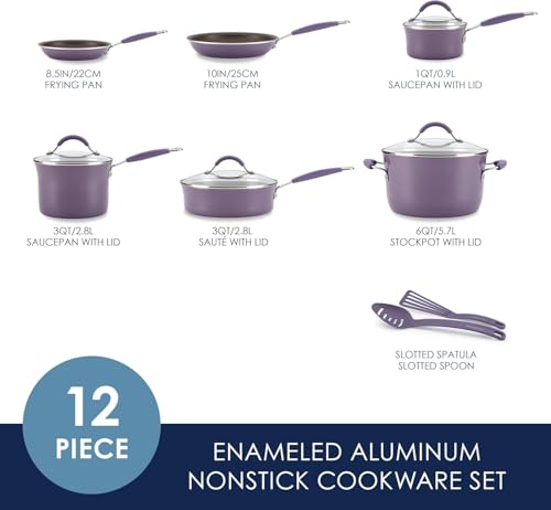 Cucina Nonstick Cookware Purple Pots and Pans Set (Lavender Purple / 12 Piece Porcelain Enamel)