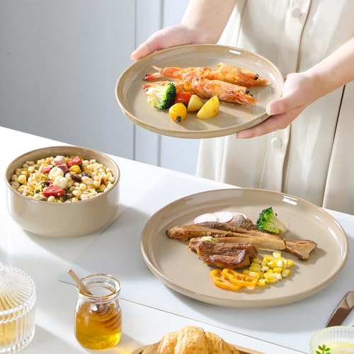 PLAYA Ceramic Plates and Bowls Sets (Brown / 24 Pcs (Service for 8))