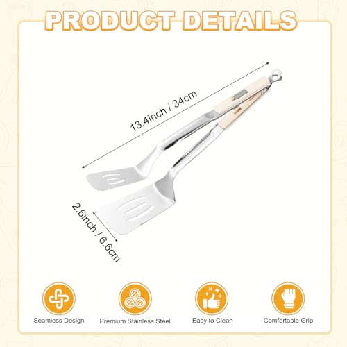 Spatula Tongs (White Handle, Silver Tone)