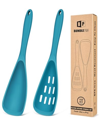 Silicone Cooking Spoons for Nonstick Cookware (Blue)