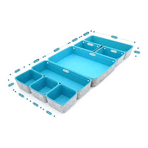 Minimalist Felt Desk Drawer Organizer 8pc Turquoise Storage Bins (Turquoise)