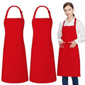 2 Pack 100% Cotton Aprons with 2 Pockets Cooking Chef Kitchen Adjustable Bib Apron for Women Men (Red)