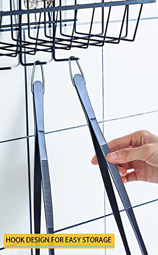 2 Pcs 12 Inch Cooking Tweezer Tongs Stainless Steel Kitchen Tweezers Plating Tongs (12+12 Inch / Navy Blue)