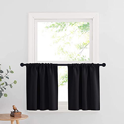 Cafe Blackout Curtains 24 inch Length (Black / 29"W x 24"L (Pack of 2))