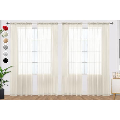 Ivory Sheer Curtains 4 Panels Rod Pocket Semi (Ivory / 52"W x 84"L (Pack of 4))