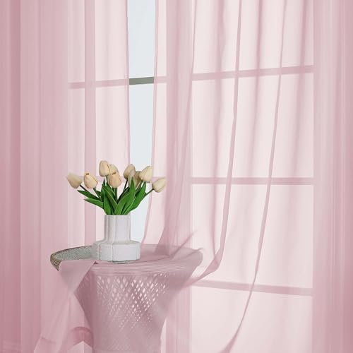 OWEINE Sheer Curtains 78 Inches Long 2 Panels Set (Blush / 42"W x 78"L (Pack of 2))