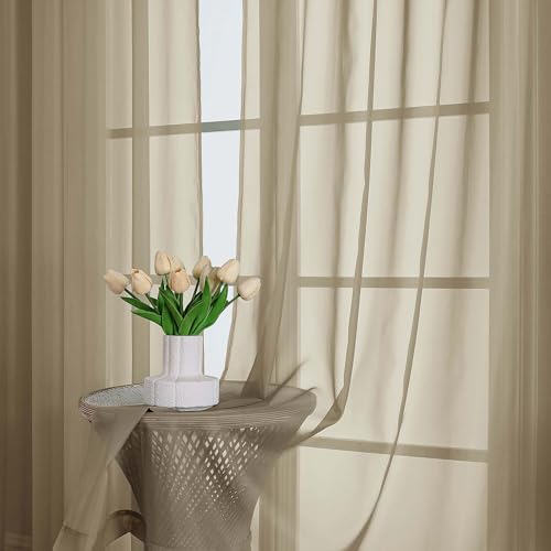 Taupe Sheer Curtains 120 Inch Long 2 Panels for Living Room 59" Wide (Taupe / 59"W x 120"L (Pack of 2))
