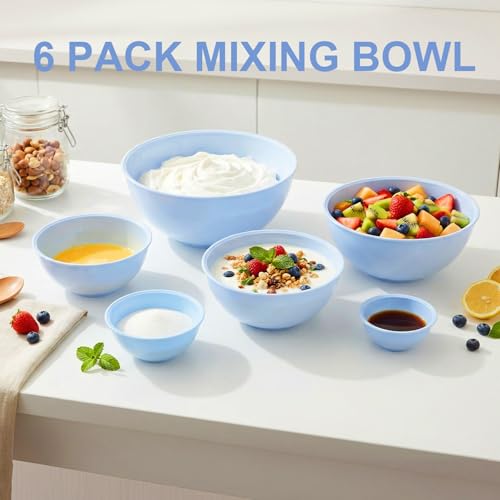 BPA Free Plastic Round Mixing Bowl with Lids (Pale Blue)