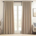Light Taupe Blackout Textured 90 Inch Long Linen Blend Curtain Draperies Pinch Pleat Back Tab with Hooks Energy Saving Thermal Insulated Curtains for Living Room (Tan / 52"W x 90"L (Pack of 2))