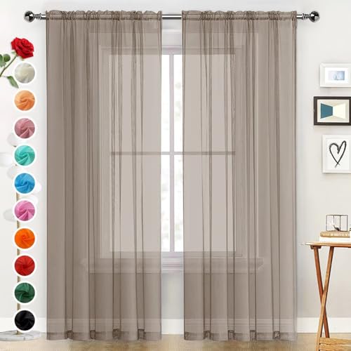 Basic Rod Pocket Sheer Voile Window Curtain Panels Taupe 1 Pair 2 Panels 52 Width 72 Inch Long for Kitchen Bedroom Children Living Room Yard（Taupe (Taupe / 52"W x 72"L (Pack of 2))
