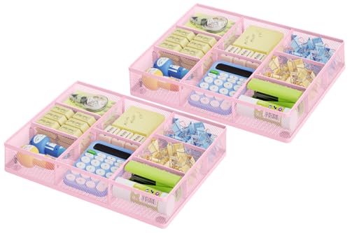 Desk Drawer Organizer (2Pack Pink / 12 x 8.5 x 1.8)