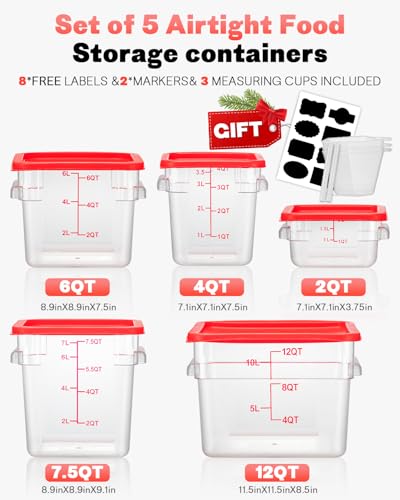 2QT 4PCS NSF Commercial Clear Food Storage Containers with Lids (A2-2QT-RED)