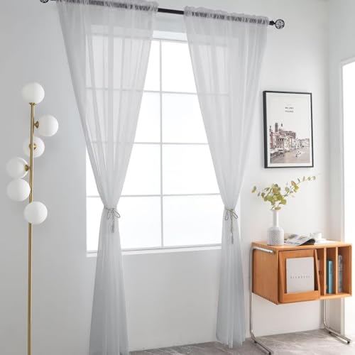 Basic Rod Pocket Sheer Voile Window Curtain Panels Silver Grey 1 Pair 2 Panels 52 Width 108 Inch Long for Kitchen Bedroom Children Living Room Yard（Silver Grey (Silver Grey / 52"W x 108"L (Pack of 2))